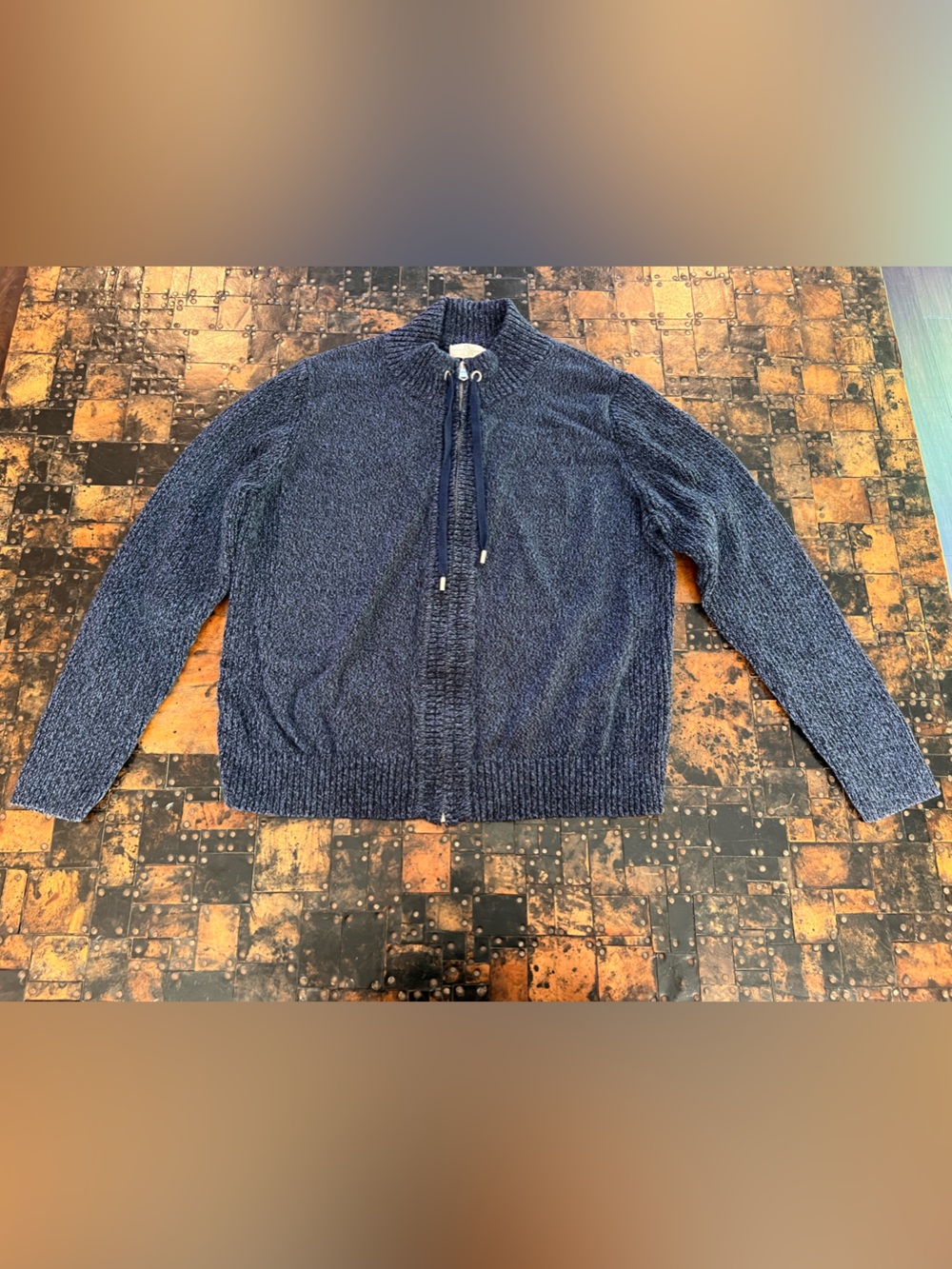 Studio Works Navy Zip-Front Knit Sweater XL